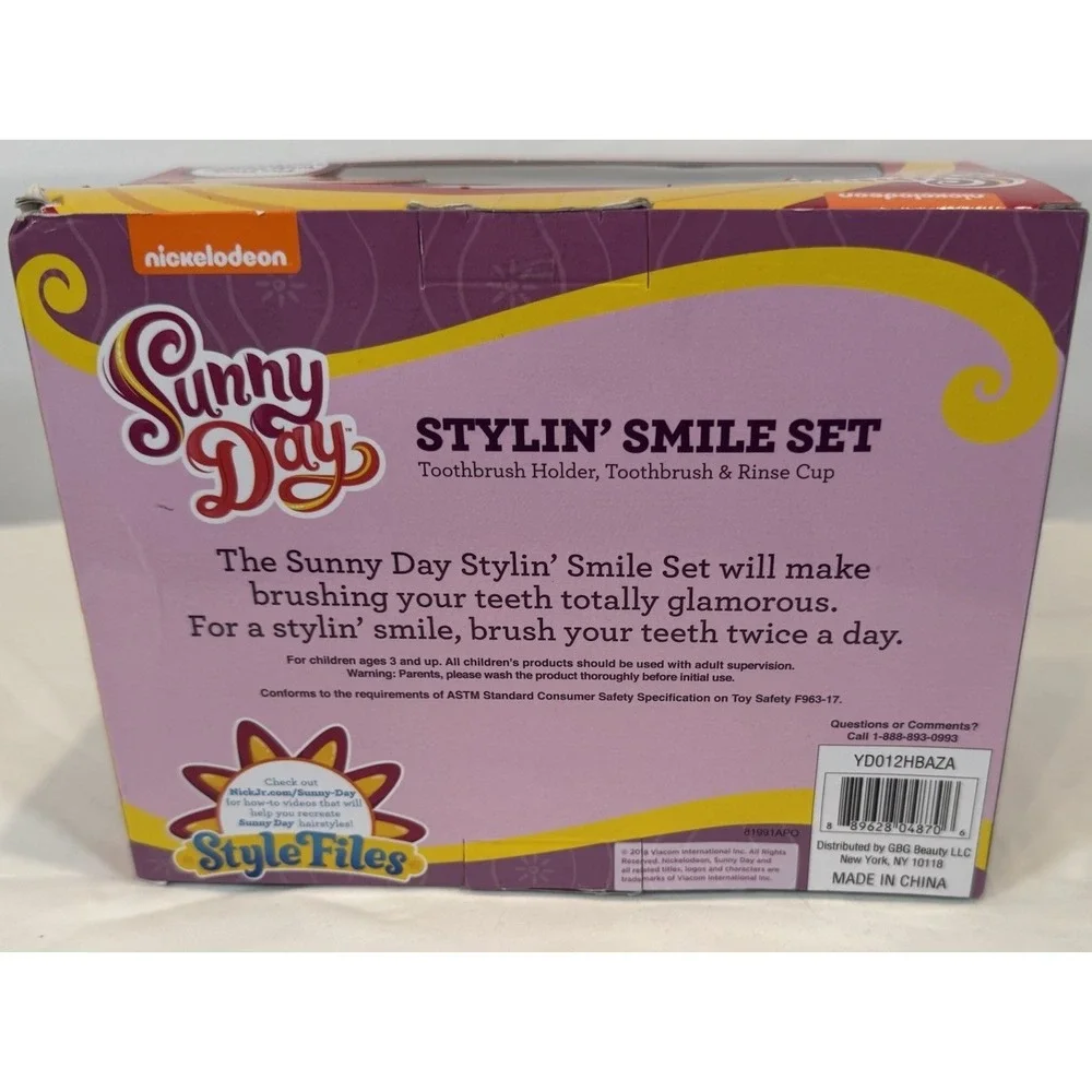 Nickelodeon NIB Sunny Day Stylin' Smile Set Toothbursh Holder & Rinse Cup